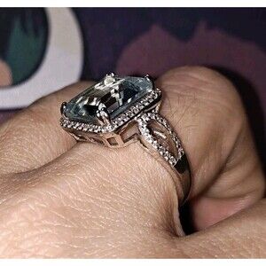 Emerald Cut 925 GSK Signed Sterling Silver Ring Aquamarine Stone Size 6 Sparkly